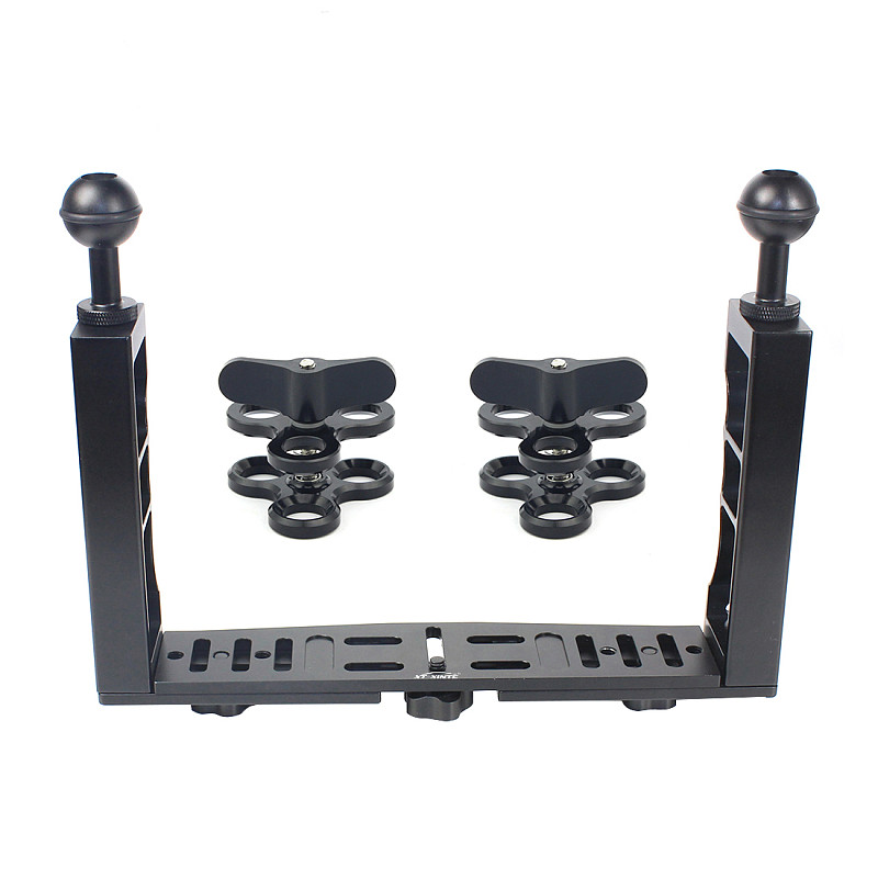 XT-XINTE Photography Sports Camera Diving Shell Bracket Aluminum CNC Diving Double-handed Fill Light Arm Grip D60mm 8 inch Buoyancy Arm with Two Three-hole Butterfly Clips