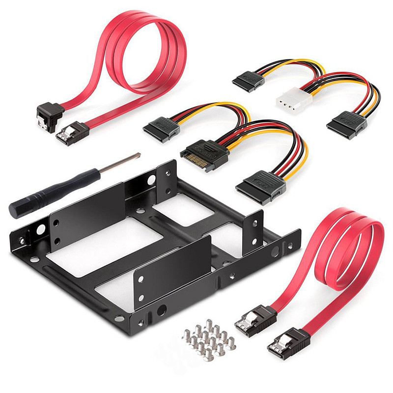XT-XINTE SSD hard disk bracket Dual Bracket 2.5 to 3.5 SSD Mounting Kit with 4pin interface power cord + sata data cable