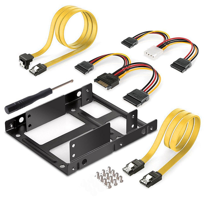 XT-XINTE SSD hard disk bracket Dual Bracket 2.5 to 3.5 SSD Mounting Kit with 4pin interface power cord + sata data cable