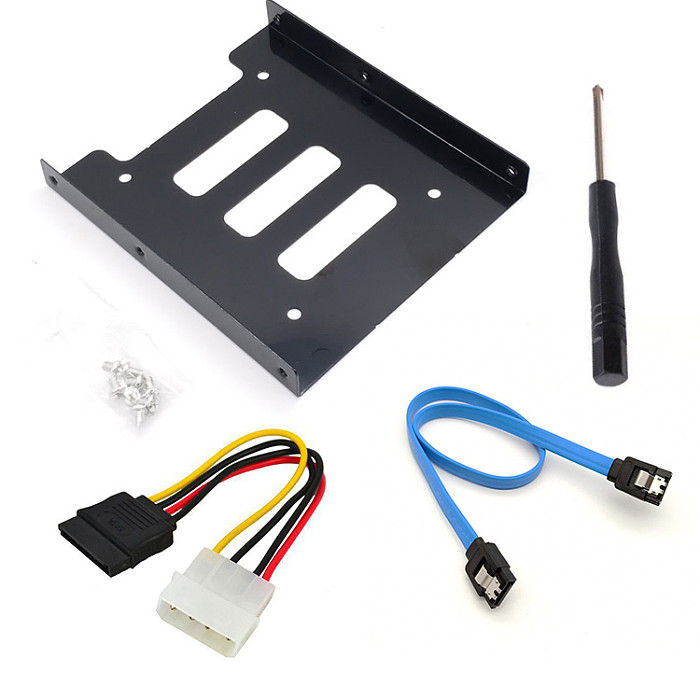 XT-XINTE Alloy hard disk bracket 2.5 to 3.5 SSD Mounting Kit with 4pin interface power cord + sata data cable