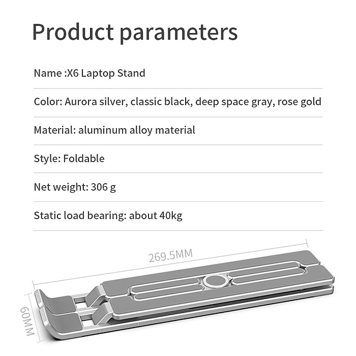 XT-XINTE Laptop Holder for MacBook Air Pro Notebook Foldable Aluminium Alloy Laptop Stand Bracket Laptop Holder for MacBook PC Notebook