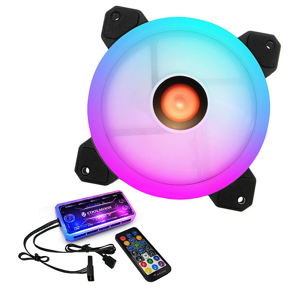 COOLMOON Sunshine 120mm RGB Computer Case PC Cooling Fan with IR Controller Quiet Adjustable Colorful Cooling Cooler Computer Cooler RGB CPU Case Fan