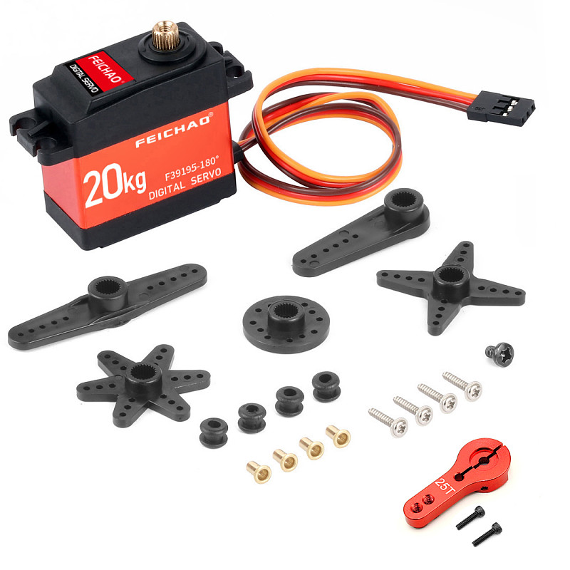 Feichao Waterproof Servo 20kg Coreless Servo 180 270 360 Degree Large Torque Digital Aluminium Metal Gears 25T Arm For Helicopter Car