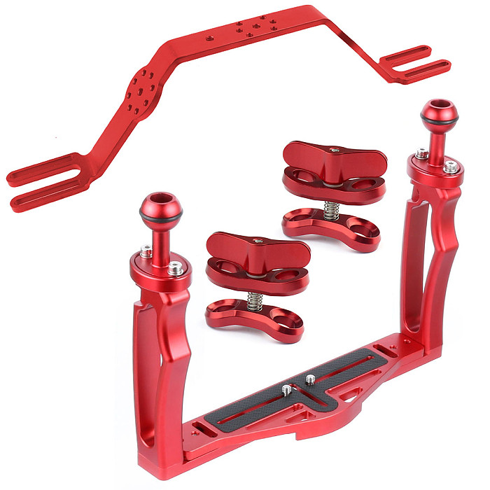 For GoPro13 FEICHAO DSLR Diving Dual Handheld Tray Bracket with Clip Screw Adapter Top Handle Shutter Extension Sports Camera Underwater Photography