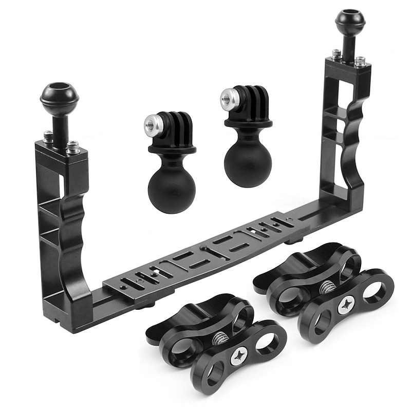 XT-XINTE CNC Aluminum Alloy Camera Dual Hand Holder Fill Light Arm with Ball Head Clamp For Photography/Sports Camera Diving Bracket Stabilizer