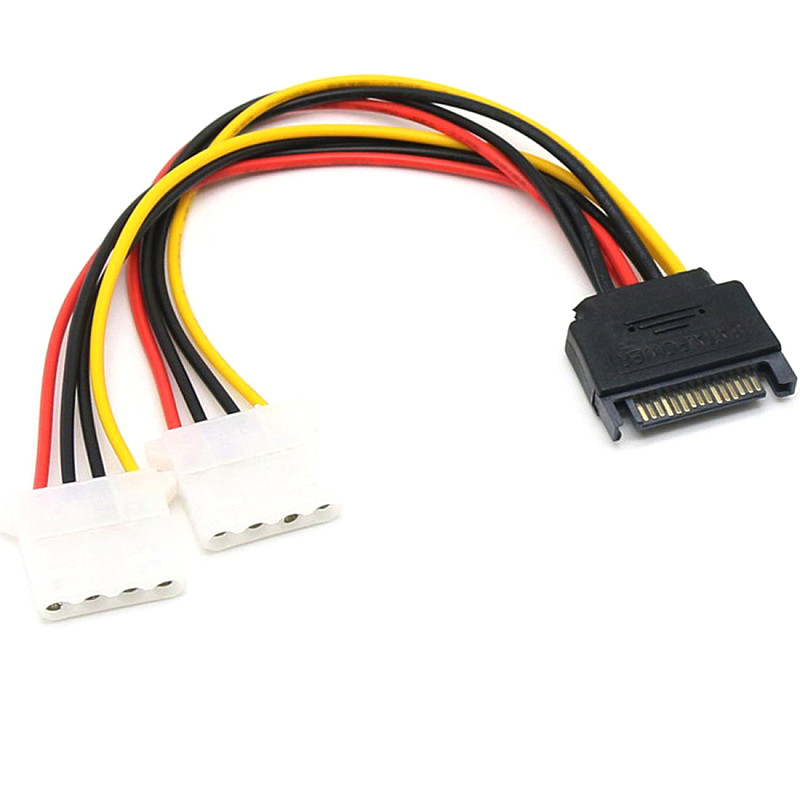 XT-XINTE 20cm 15 Pin SATA Male to 2 Female 4 Pin Female IDE HDD Power Hard Drive Cable Drop Shipping