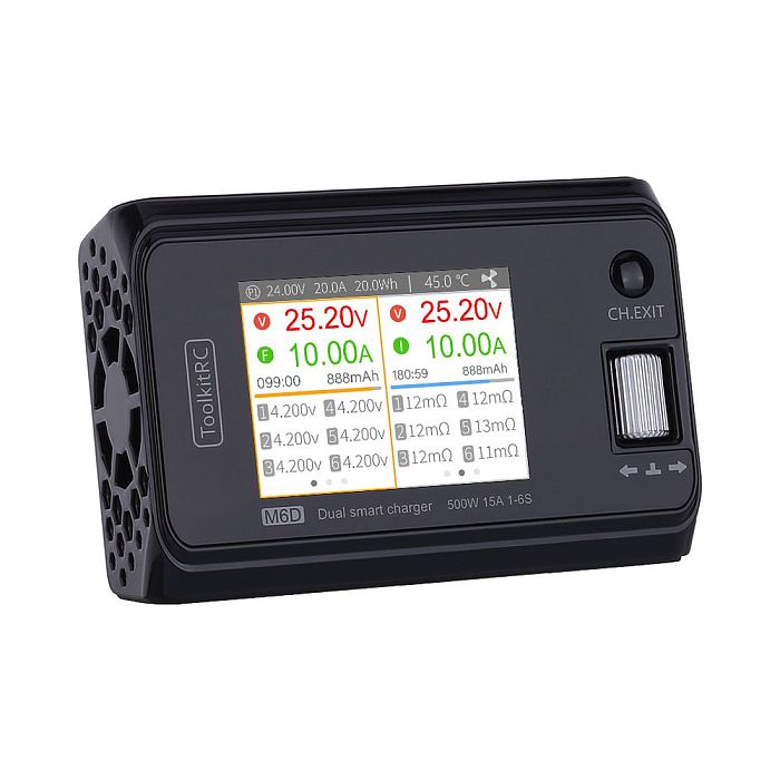 ToolkitRC M6D 500W 15A DC Dual Channel MINI Smart Charger Discharger for 1-6S Lipo/LiHV/LiFe/Lion Battery NiMh Pb Cell Checker Servo Tester, High Power Density 5mV Small Size Charger