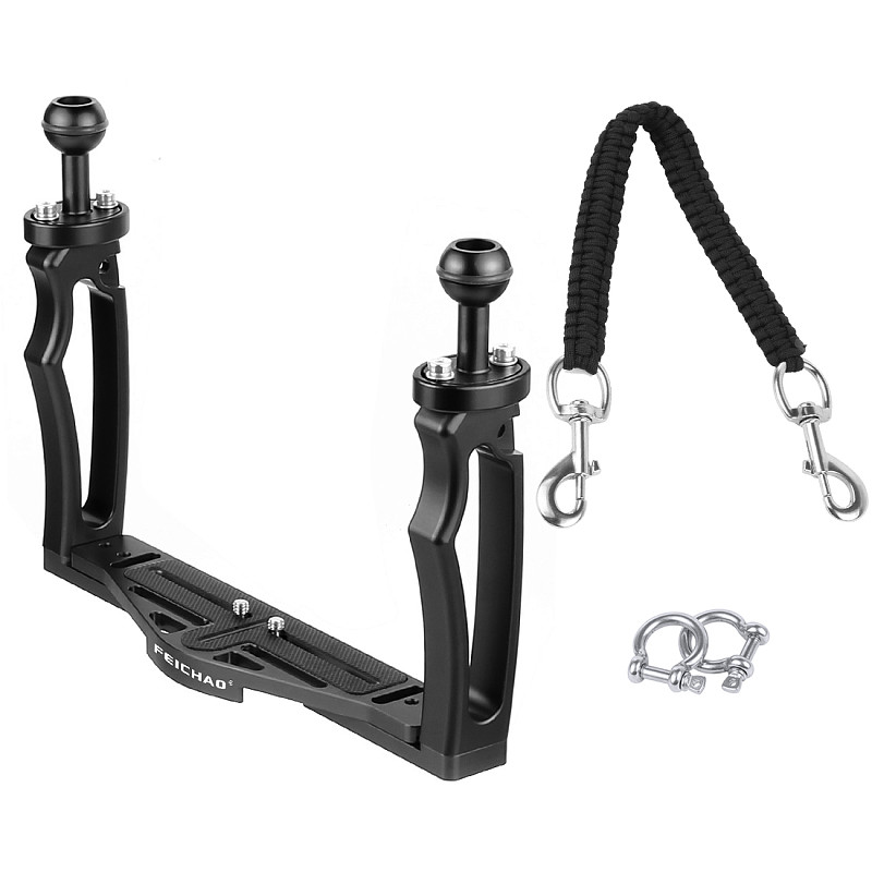 For GoPro13 FEICHAO Aluminium Diving DSLR Cameras Cage Dual Handheld Tray Bracket w/ Buttery Clips Carbon Fiber Extension Arm Floating Tripod Mount