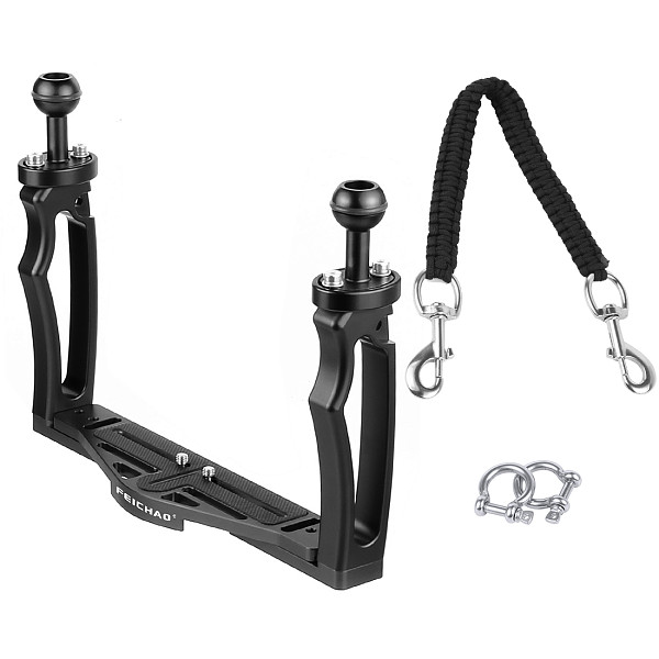 FEICHAO Aluminium Diving DSLR Cameras Cage Dual Handheld Tray Bracket w/ Buttery Clips Carbon Fiber Extension Arm Floating Tripod Mount