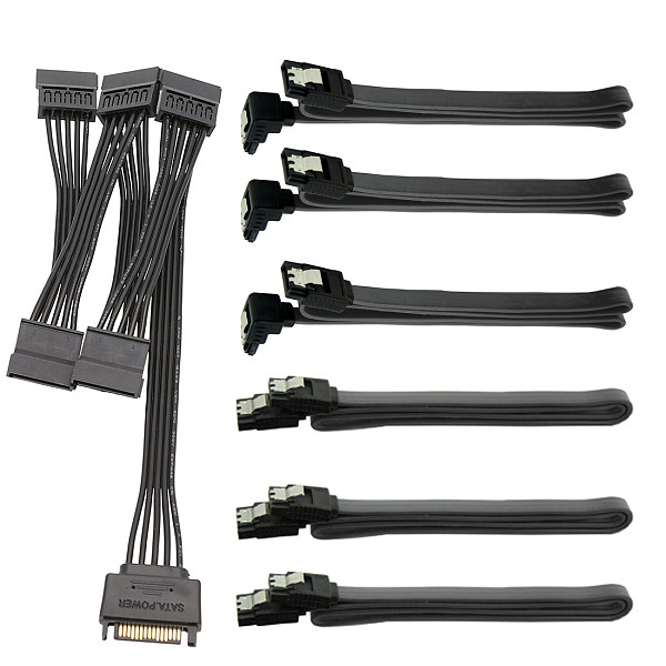 XT-XINTE SATA 15Pin M 1 to 5 SATA 15Pin F Hard Drive Power Supply Splitter Cable 60CM Cord With 40CM SATA3.0 Data Cable