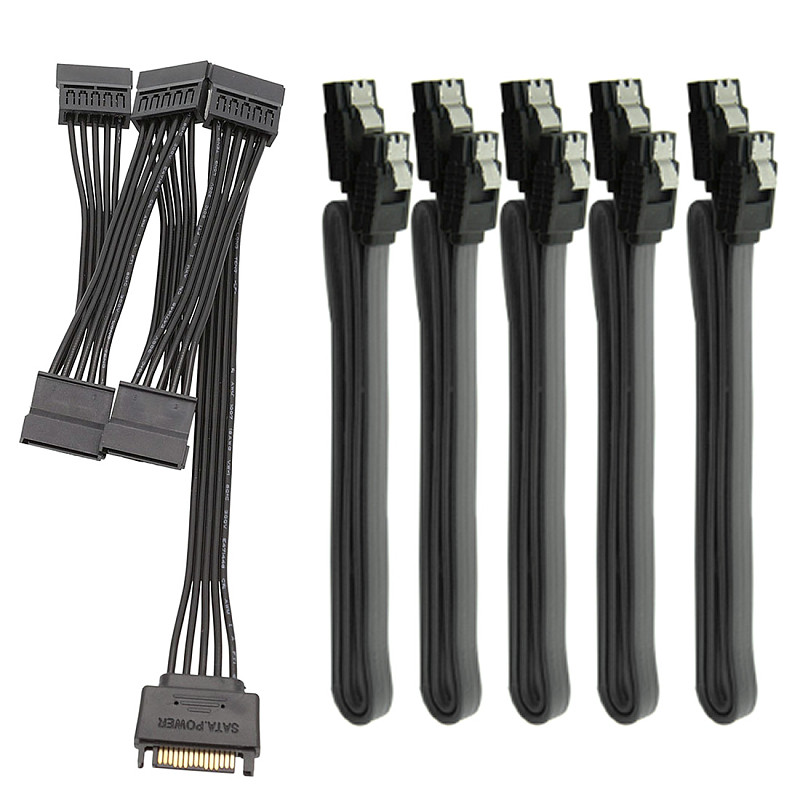 XT-XINTE SATA 15Pin M 1 to 5 SATA 15Pin F Hard Drive Power Supply Splitter Cable 60CM Cord With 40CM SATA3.0 Data Cable