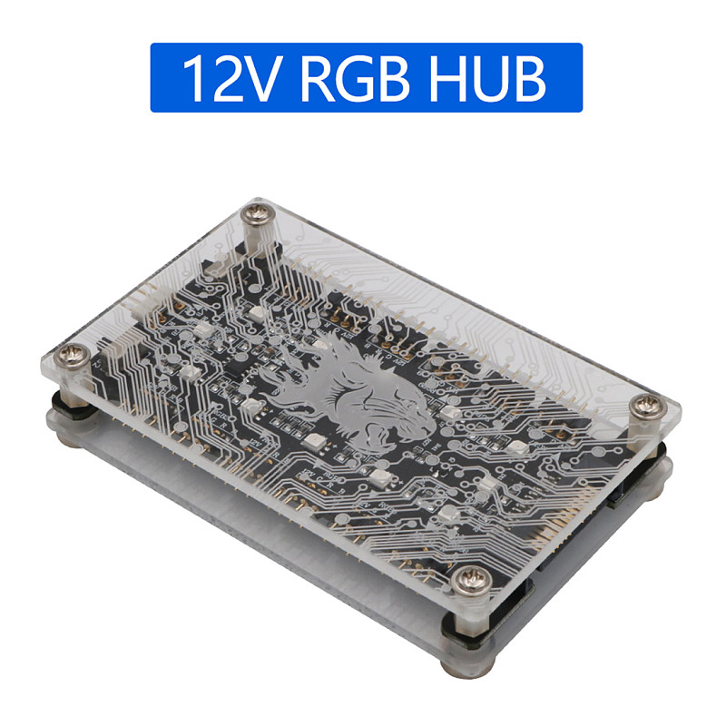 XT-XINTE 12V RGB Hub with Acrylic Case and Magnetic Standoff for ASUS/MSI 12V 4Pin LED Controller