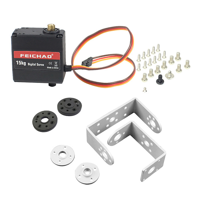 FEICHAO Ball Bearing Robot Dual Servo 15kg 180 ° / 270 ° / 360 ° Metal Gear Digital Servo with Long and Short Straight Bracket