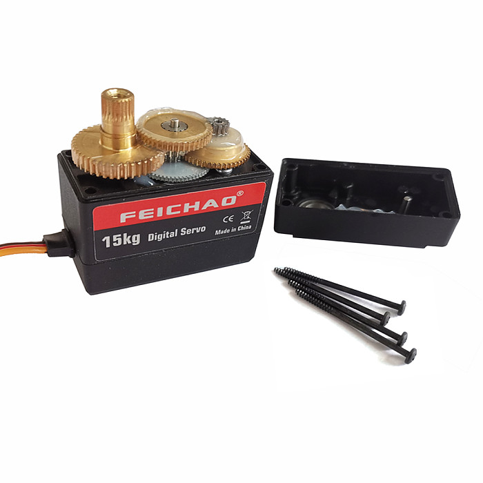 FEICHAO Ball Bearing Robot Dual Servo 15kg 180 ° / 270 ° / 360 ° Metal Gear Digital Servo with Long and Short Straight Bracket