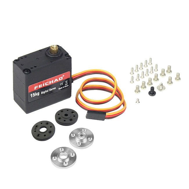 FEICHAO Ball Bearing Robot Dual Servo 15kg 180 ° / 270 ° / 360 ° Metal Gear Digital Servo with Long and Short Straight Bracket