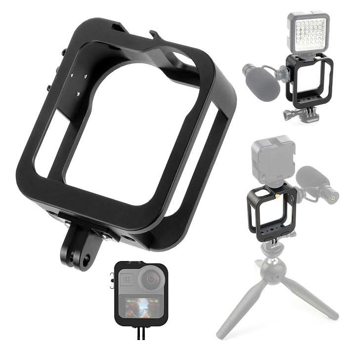 FEICHAO Aluminum CNC Protective Cover 360 VR Panoramic Camera Cage for Gopro Max Frame Removable Quick Release Case with Cold Shoe Mount