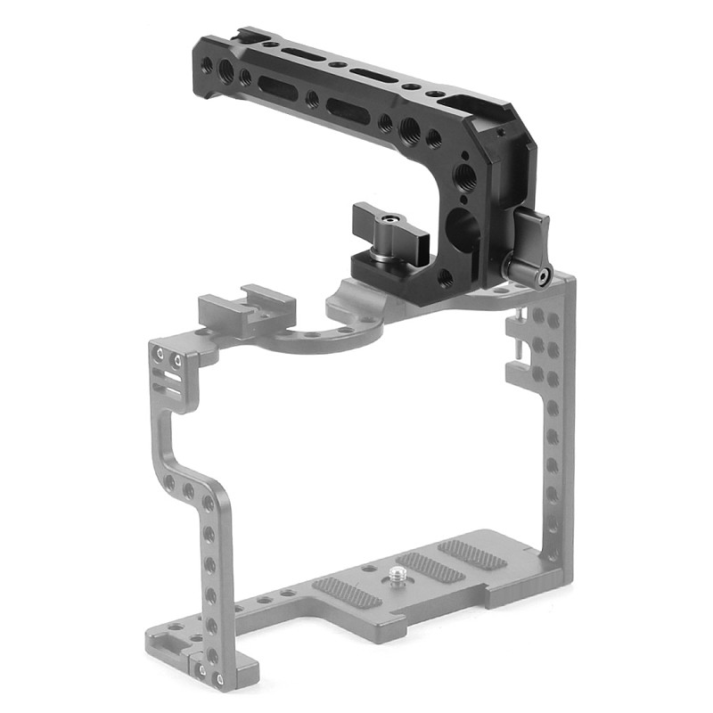 FEICHAO BSB-2A-B CNC Universal Locating Top Handle Grip with 15mm Rod Clamp Rabbit Cage Kit with Cold Shoe + 1/8 3/8inch Screw for DSLR Camera Microphone