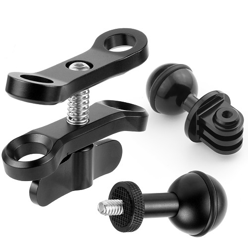 For GoPro13 BGNING CNC 360 Degree Rotation Ball Head Mount Tripod 2.5CM + 1 Inch 1/4 Extended Ball Head + Extended Butterfly Clamp Compatible for Photography Equipment Underwater