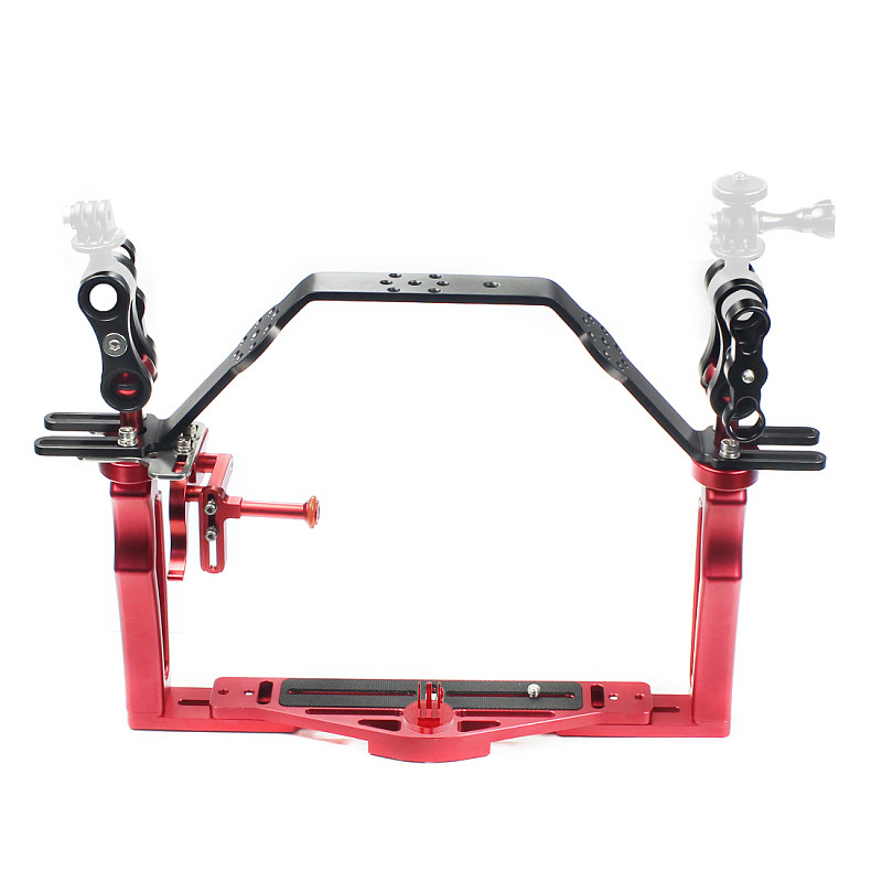FEICHAO BQSZJ-4-R CNC Dual-Hand-held Photography Diving Bracket Adjustable Bracket Compatible for GOPRO13 DJI/AKASO EK7000 4K and Other Sports Camera Waterproof Cases