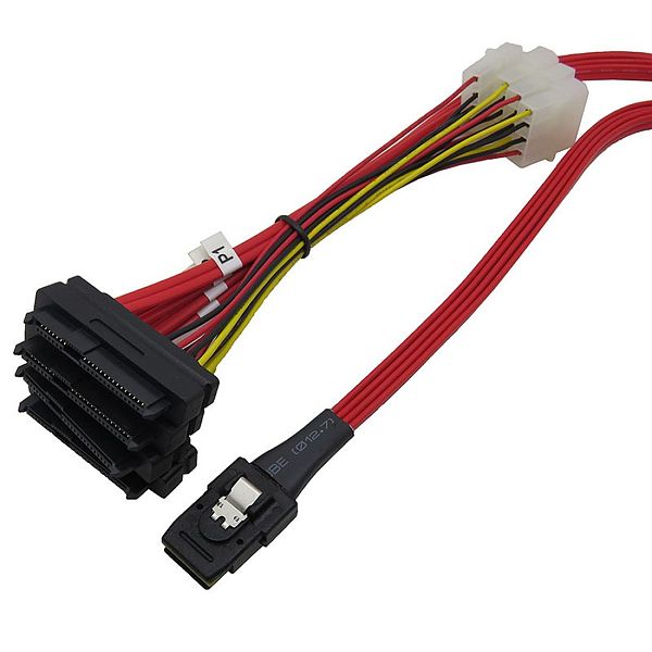 XT-XINTE Internal Mini SAS 4i SFF-8087 36 Pin to SAS 4x SFF-8482 29Pin Hard Disk SAS Cable Powered by 4Pin Connectors