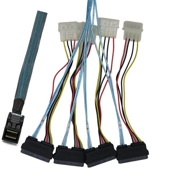 XT-XINTE Internal Mini SAS 36P SFF-8643 to (4) SAS 29pin SFF-8482 Connectors with 4Pin Power Cable Server Hard Disk Data Cable