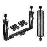 BGNing Aluminium Diving DSLR Cameras Cage Dual Handheld Tray Bracket w/ Buttery Clips Carbon Fiber Extension Arm Floating Tripod Mount