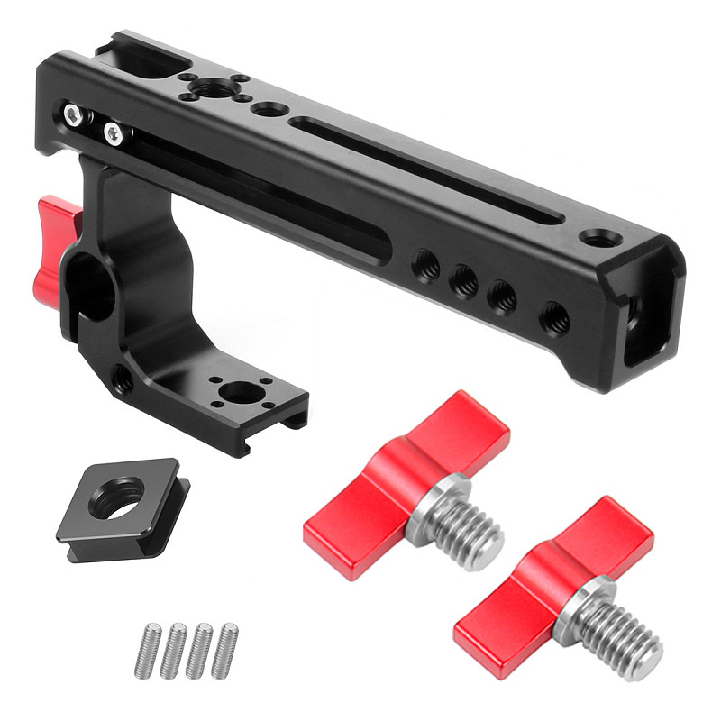 FEICHAO BSB-1C-R Aluminum Alloy CNC Camera SLR Rabbit Cage Kit Universal Handle 15mm Rail Hole Adjustable Handle Cold Shoe Extension Accessories with 3/8*10mm Screw