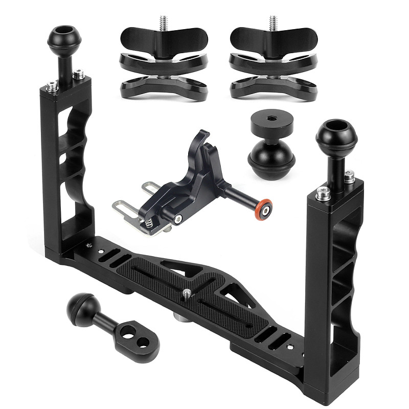FEICHAO BQSZJ-3-B Aluminum Dual Handheld Photography Diving Bracket Adjustable Bracket Diving Camera Handheld Lamp Arm Accessories Suitable for GOPRO13 DJI/AKASO EK7000 4K sports SLR camera