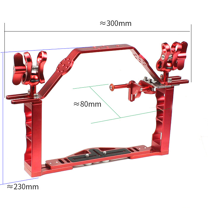 FEICHAO BQSZJ-3-R Aluminum Alloy Dual Handheld Photography Diving Bracket Adjustable Shutter Extension Rod CNC Diving Fill Light Ball Head Clamp for GOPRO DJI/AKASO EK7000 4K Sports SLR Camera