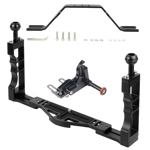 FEICHAO BQSZJ-3-B Aluminum alloy Dual-handheld Photography Diving Bracket Adjustable Shutter Extension Rod Double Handheld  Photography Bracket Handle for GOPRO13 DJI/AKASO EK7000 4K