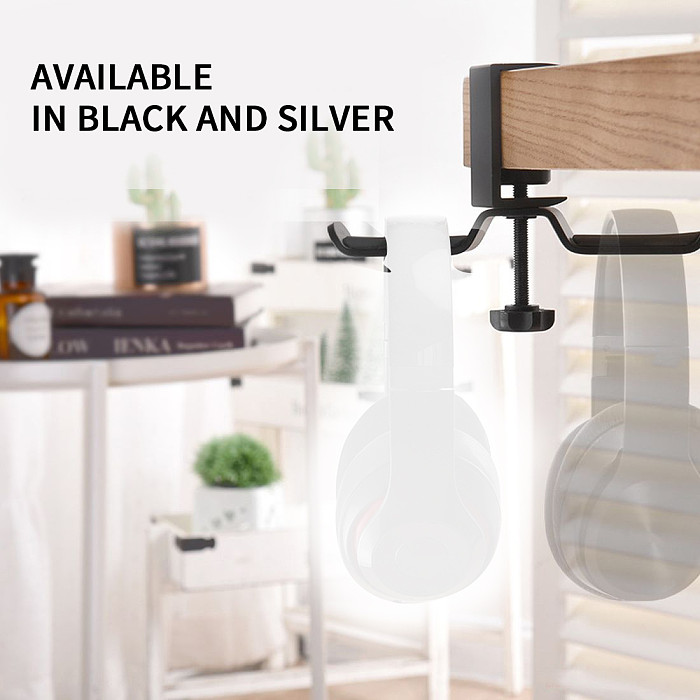 XT-XINTE 360 Degree Rotating Headphone Holder 2 in 1 Headphone Holder Metal Wall Hook Rotating Desk Stand for Headphone