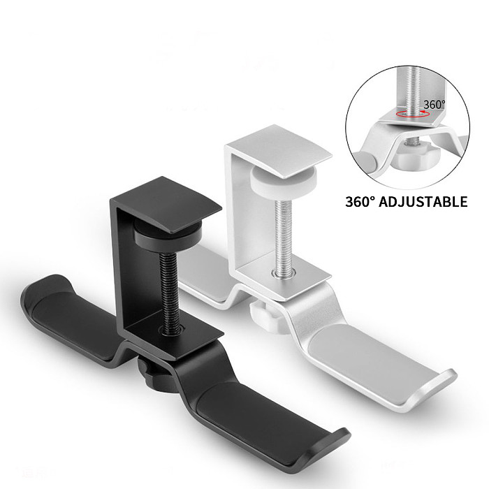 XT-XINTE 360 Degree Rotating Headphone Holder 2 in 1 Headphone Holder Metal Wall Hook Rotating Desk Stand for Headphone