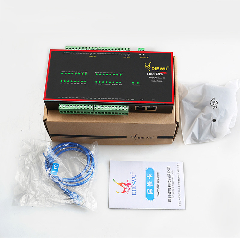 DIEWU EtherCAT Slave IO Module 8 Channels 16 Input 16 Output NPN Input Module 100Mbps with Dual RJ45 Port AB Phase Encoder
