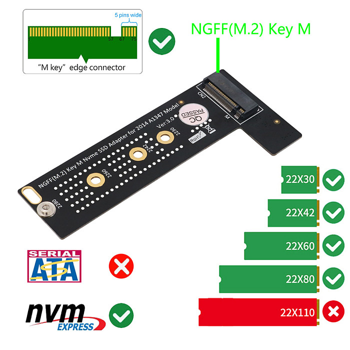 XT-XINTE M.2 M-Key SSD Converter Card Adapter for 2014 MacBook Mini A1347 MEGEN2 MEGEM2 MEGEQ2 for NVME SSD