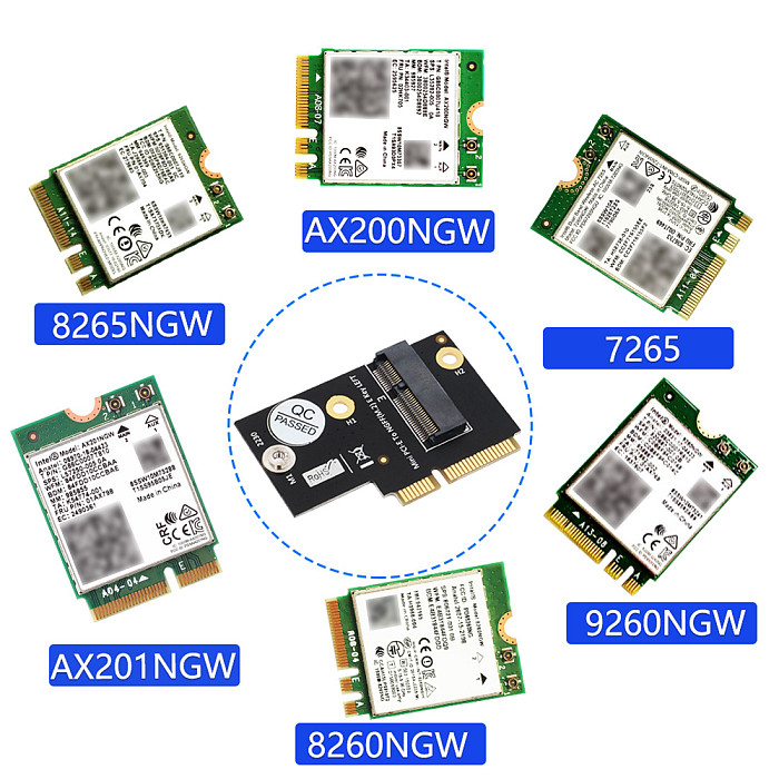 XT-XINTE M.2 for NGFF key E to Half-size Mini PCI-E Adapter for WiFi6 AX200, 9260, 8265 ,8260 ,7265 Card and Y510P Model