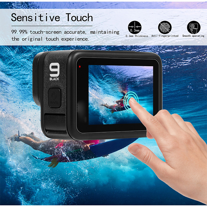 FEICHAO 2 Sets GoPro Hero9 Camera Lens Protective Film HD Tempered Screen Protector Sports Camera Accessories Protective Film
