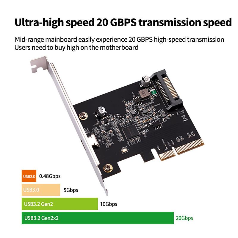 XT-XINTE USB 3.2 PCIE PCI Express Expansion Card PCI-E 4X to USB3.2 Gen2 x2 Type-c Host Controller Card 20Gbps for Desktop