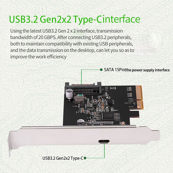 XT-XINTE USB 3.2 PCIE PCI Express Expansion Card PCI-E 4X to USB3.2 Gen2 x2 Type-c Host Controller Card 20Gbps for Desktop