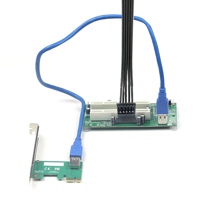 XT-XINTE PCI-E Express X1 to Dual PCI Riser Extend Adapter Card USB 3.0 Add on Cards Converter with SATA 15pin Power Cable