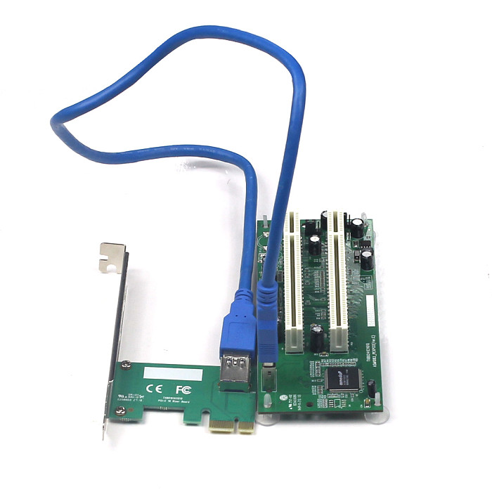 XT-XINTE PCI-E Express X1 to Dual PCI Riser Extend Adapter Card USB 3.0 Add on Cards Converter with SATA 15pin Power Cable