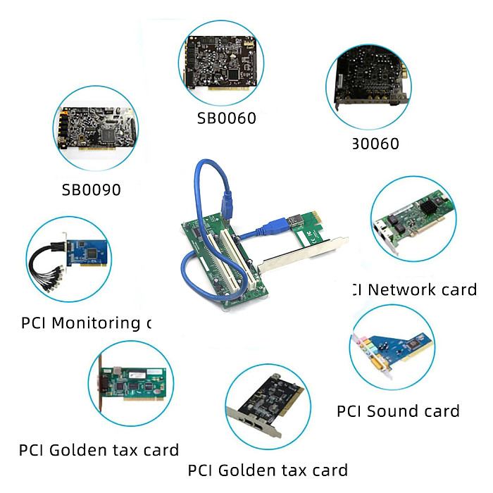 XT-XINTE PCI-E Express X1 to Dual PCI Riser Extend Adapter Card USB 3.0 Add on Cards Converter with SATA 15pin Power Cable