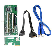 XT-XINTE PCI-E Express X1 to Dual PCI Riser Extend Adapter Card USB 3.0 Add on Cards Converter with SATA 15pin Power Cable