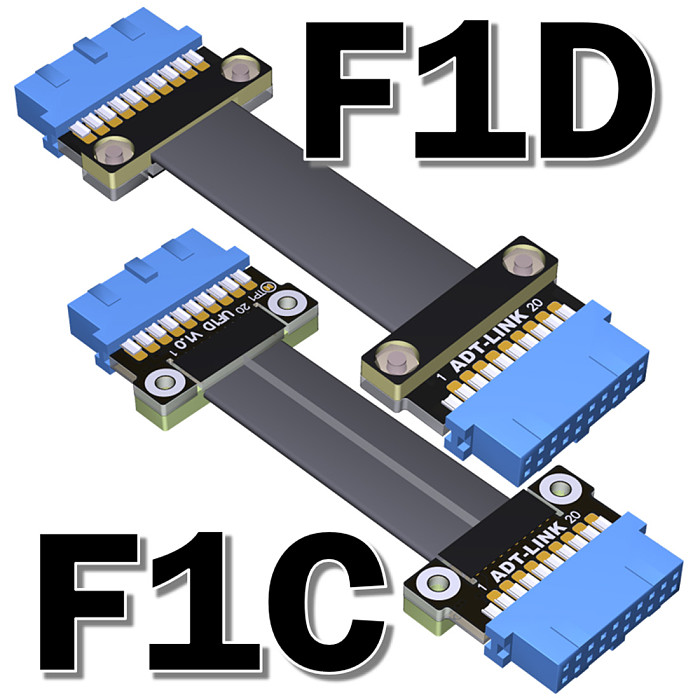 ADT-Link USB 3.0 20pin Female To Female Flat Ribbon Extension Cable Adapter Up Down Angled 90 Degree For Motherboard Mainboard Internal