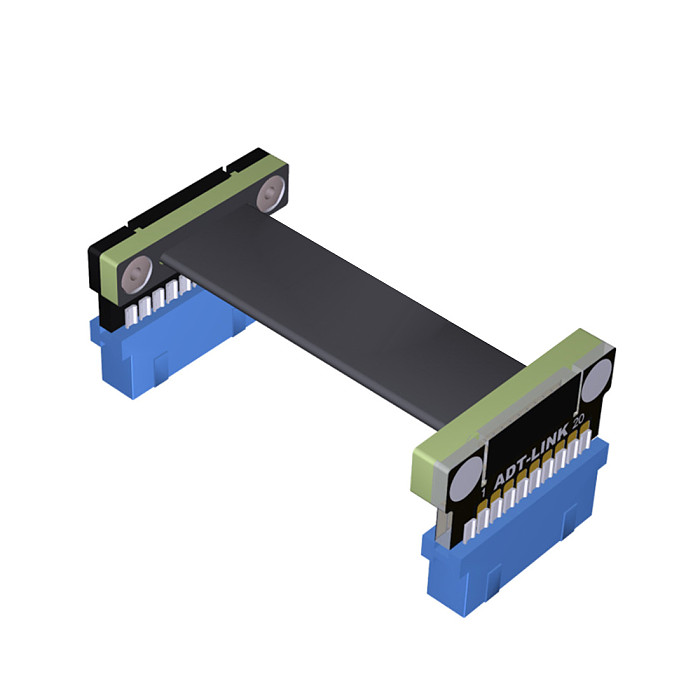 ADT-Link USB 3.0 20pin Female To Female Flat Ribbon Extension Cable Adapter Up Down Angled 90 Degree For Motherboard Mainboard Internal