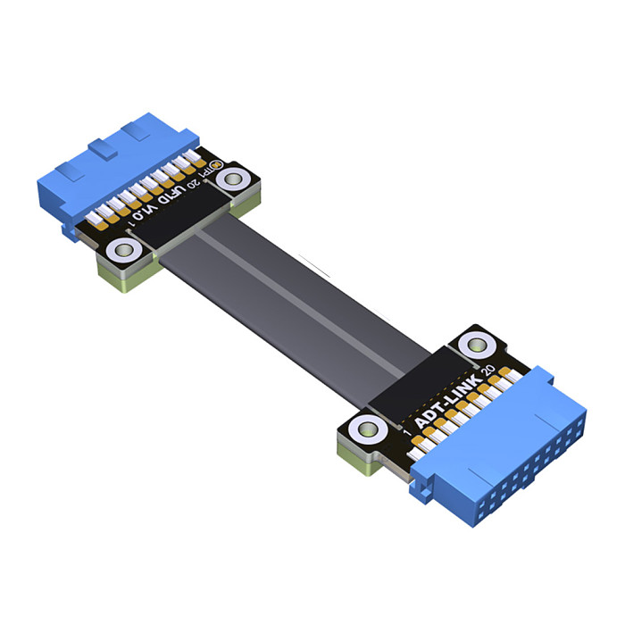 ADT-Link USB 3.0 20pin Female To Female Flat Ribbon Extension Cable Adapter Up Down Angled 90 Degree For Motherboard Mainboard Internal