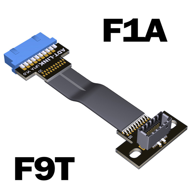 ADT-Link Type C USB3.1 Front Panel Socket USB 3.0 19Pin to TYPE-E 20Pin Header Flat Extension Adapter Ribbon Cable EMI Shielding