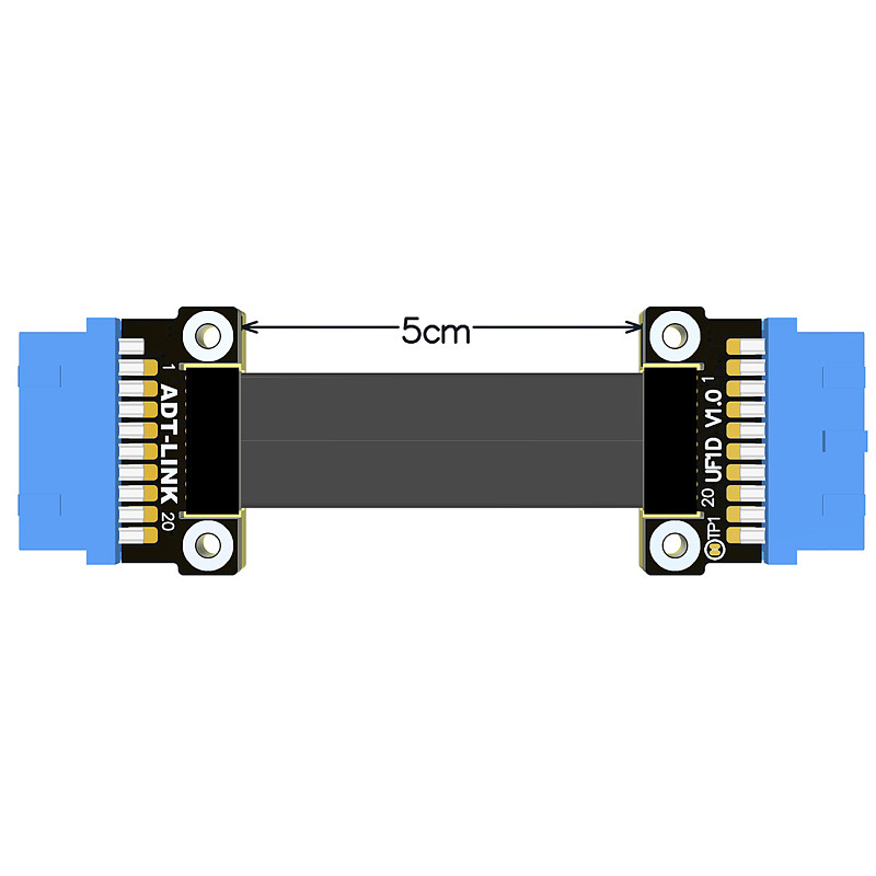 ADT-Link USB 3.0 20pin Female To Female Flat Ribbon Extension Cable Adapter Up Down Angled 90 Degree For Motherboard Mainboard Internal