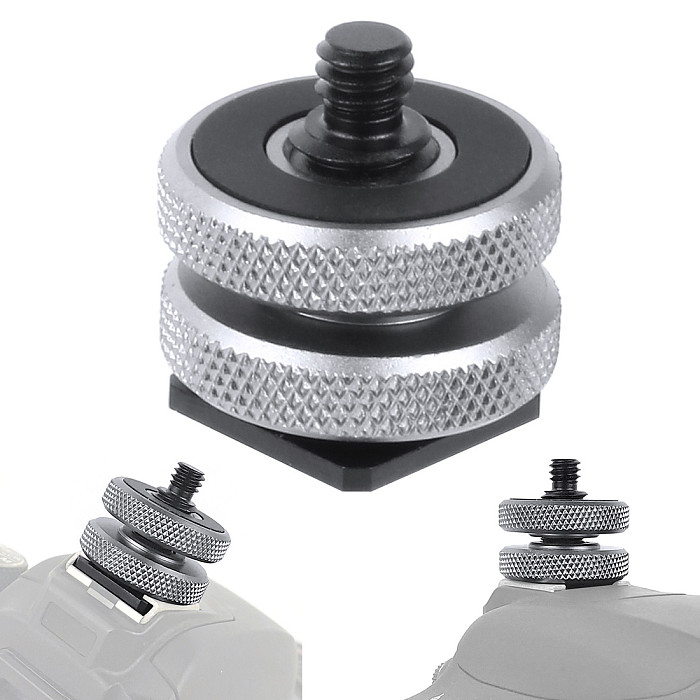 For DJI OSMO 360 GoPro13 BGNing 3/8 Turn 1/4 Double-layer Hot Shoe Holder, Microphone / Light Connection Double-layer Cold Shoe Holder for Photography SLR Camera