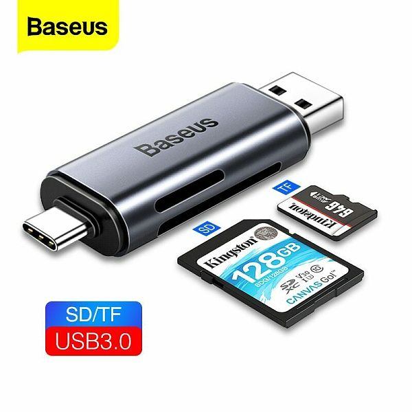 Baseus New Portable Type C to USB 3.0 Card Reader SD TF OTG Adapter for Laptop Tablet PC