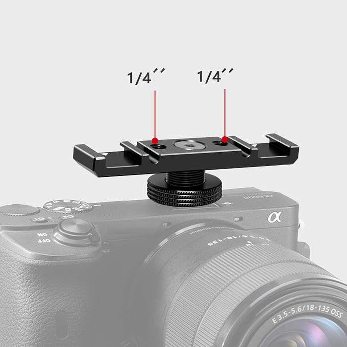 FEICHAO Aluminum Alloy Plate Universal 2 Cold Shoe Mount Extension Bar Dual Bracket with 1/4  Thread for SLR Camera Microphone